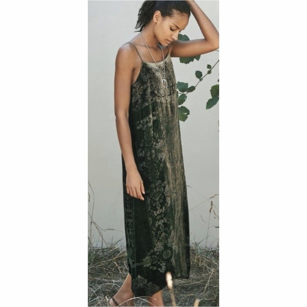 Anthropologie Green Velvet Midi Dress